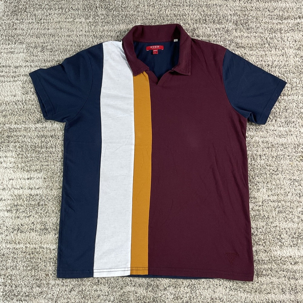 Guess Polo Shirt Mens Extra Large Blue White‎ Burgundy Short Sleeve Golf